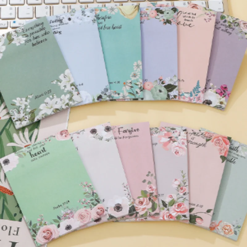 1/12pcs Floral Fresh Style Handwriting Note Paper Stickers Cross-border INS Tearable Post-it Notes for Reminders And Collage