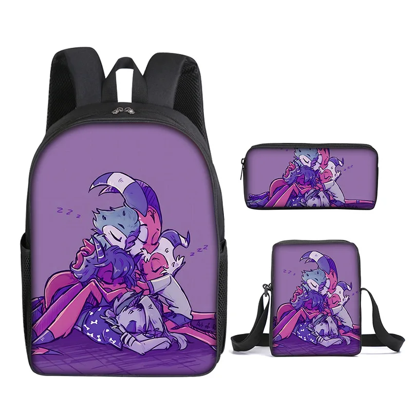 Cartoon Youthful Funny Helluva boss 3D Print 3pcs/Set Student Travel bags Laptop Daypack Backpack Shoulder Bag Pencil Case