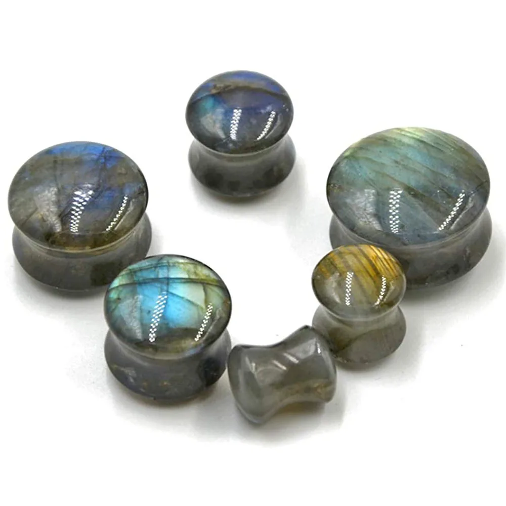 

1PC Labradorite Stone Ear Flesh Tunnel Plugs Double Flared Plug Glow Stone Ear Gauges Expander