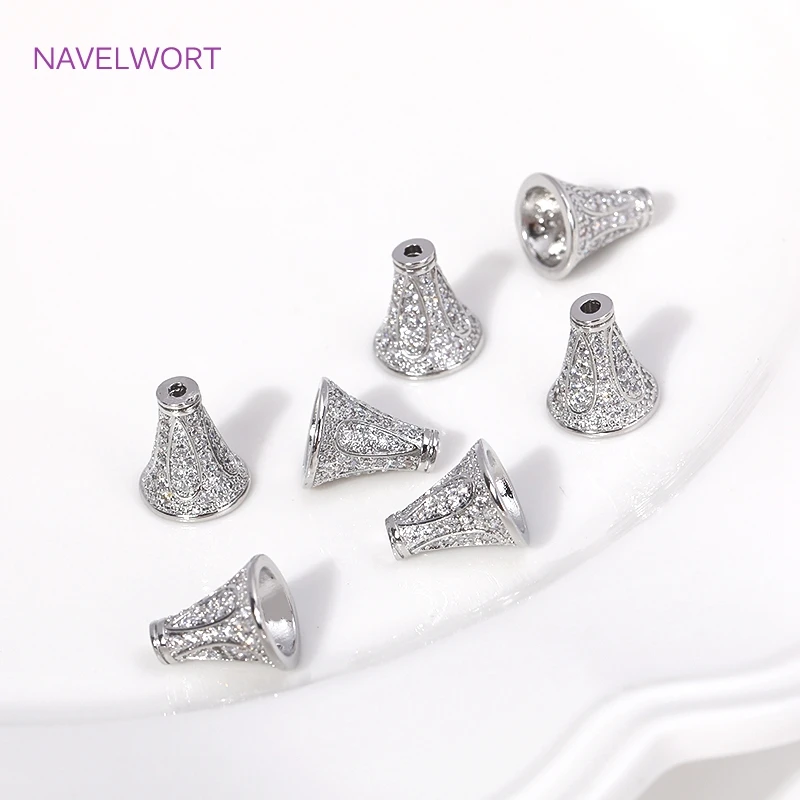 18K Gold Plated Inlaid Zircon Conical Beads Caps Tassel Caps,Separators For Beads,DIY Bracelet Earring Jewelry Making Fittings