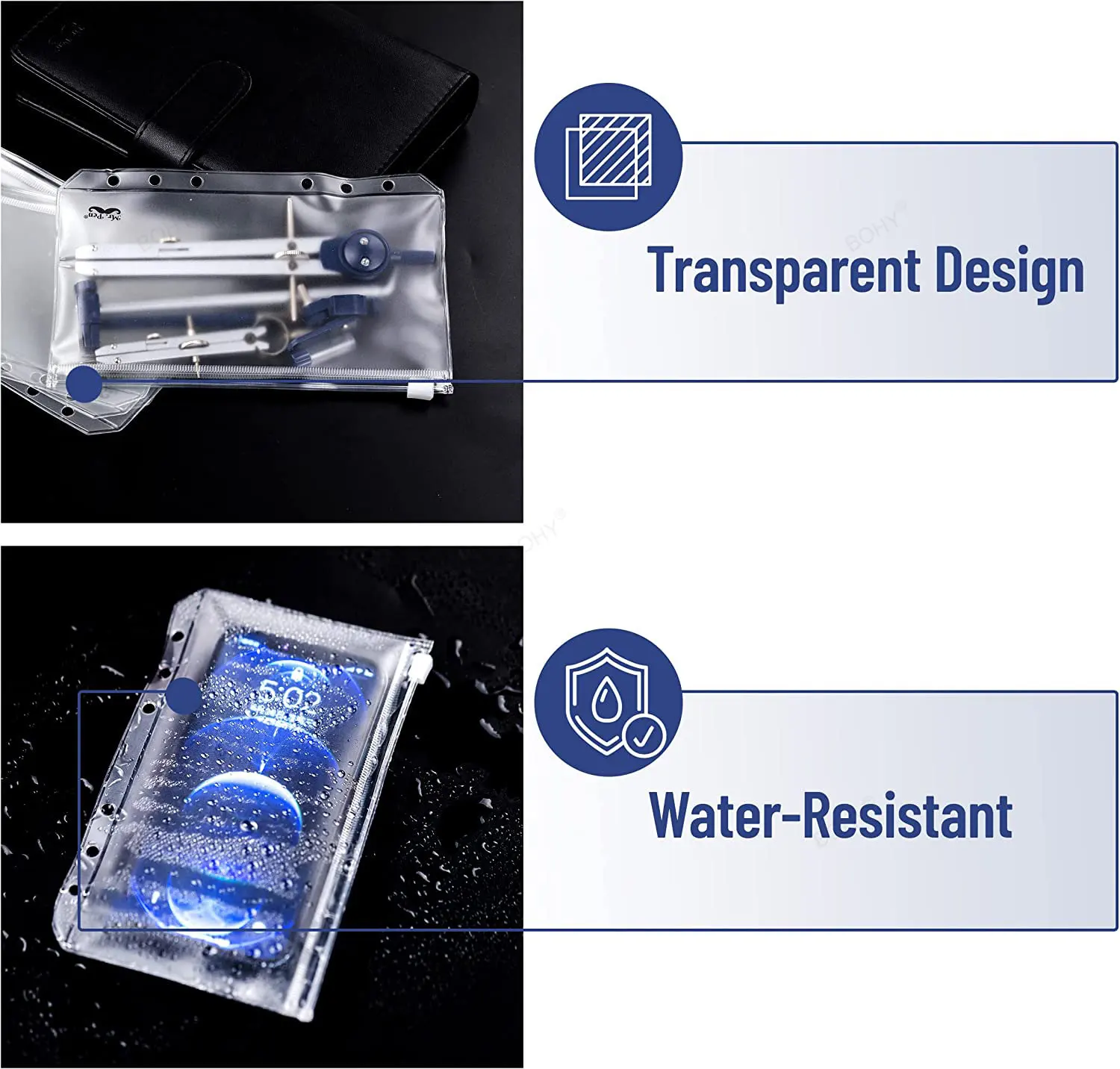 6 Pack Clear Zipper Pouches for A5 A6 A7 Binders - 6 Holes Binder Inserts Cash Envelopes - Document Protection Pouches