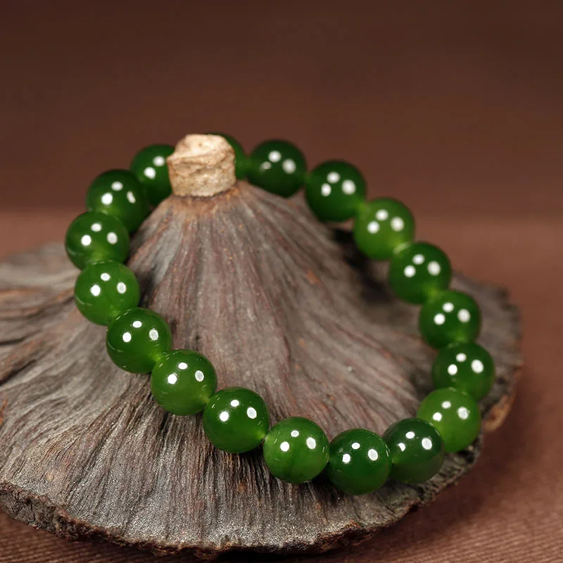 Natural Jade Bracelet Men Women Fine Jewelry Real Chinese Hetian Jasper Bracelets Green Jades Stone Elastic Beaded Bangles