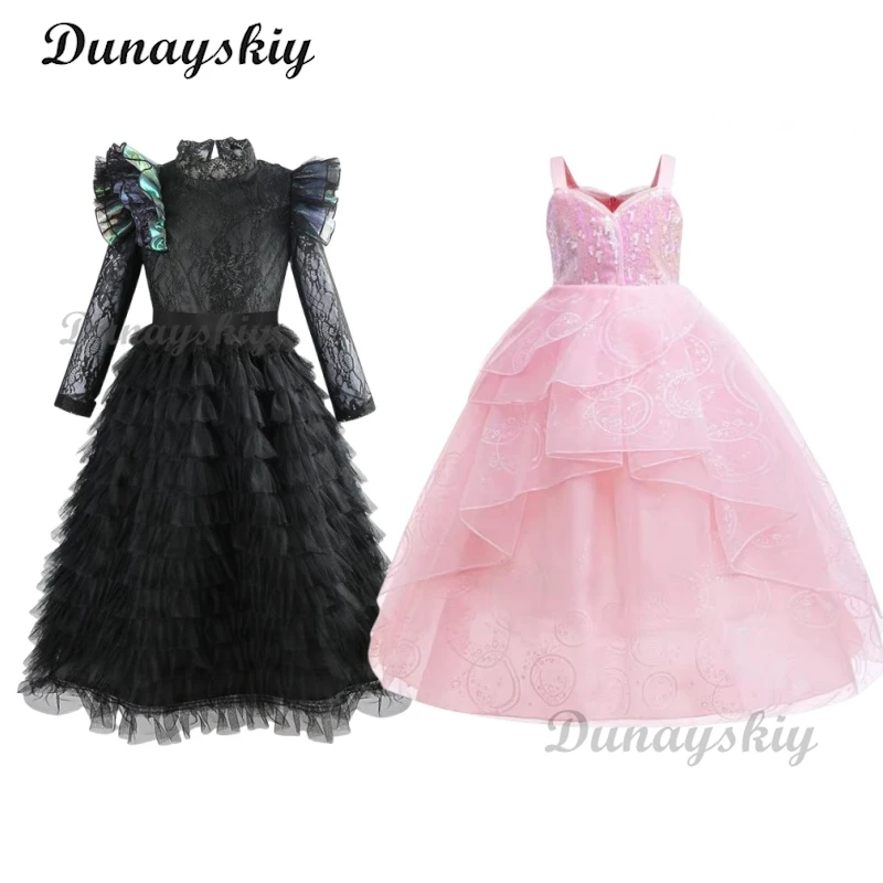 Розовое платье с летающими рукавами из фильма «Злой Глинда», комплекты костюмов для косплея для детей, девочек, Хэллоуин, карнавал, вечеринка, сценическая одежда, ролевая игра