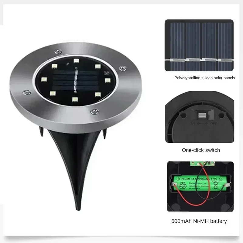 Imagem -06 - Solar Power Disk Light Jardim ao ar Livre Luz Subterrânea Deck Spotlight Enterrado Solar Led Lawn Lamp Decoração 8leds