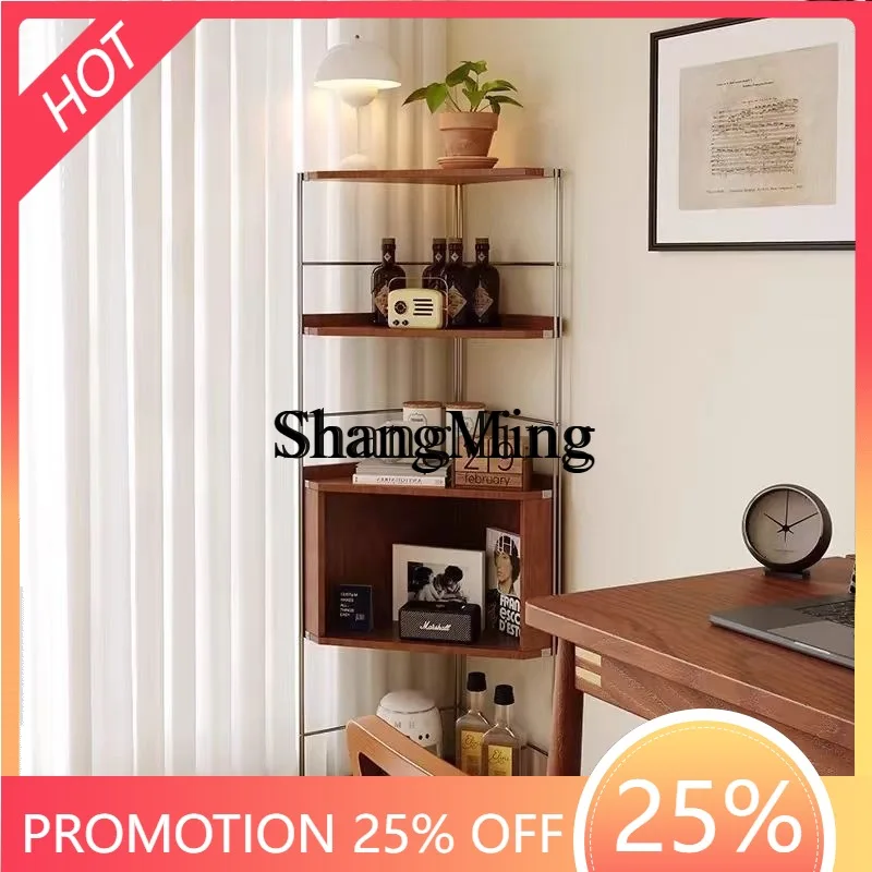 

FG retro solid wood corner rack living room corner dining room bookcase triangular corner storage cabinet