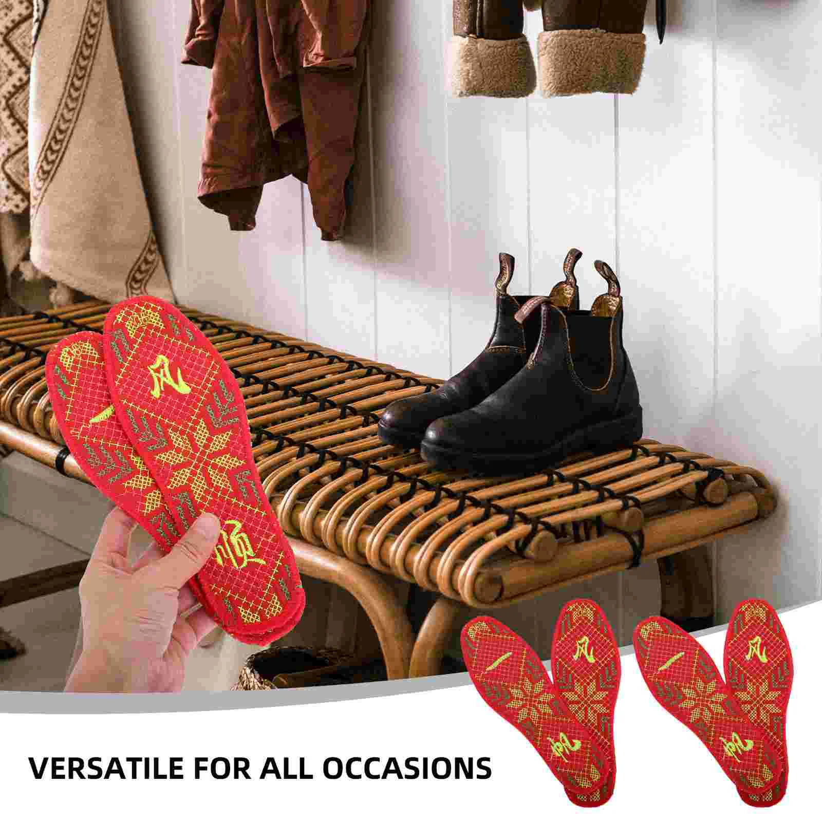 2 Pairs Insole Shoe Pads for Women Shoes Festive Red Inserts Chinese Embroidered Insoles and