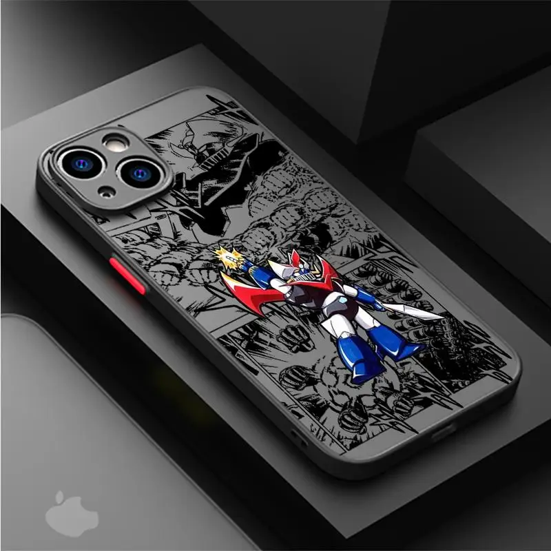 Matte Frosted Phone Case for iPhone 15 14 13 Pro Max 12 11 Mini XR XS X 8 7 6 Plus Cover Japanese Manga Great Mazinger