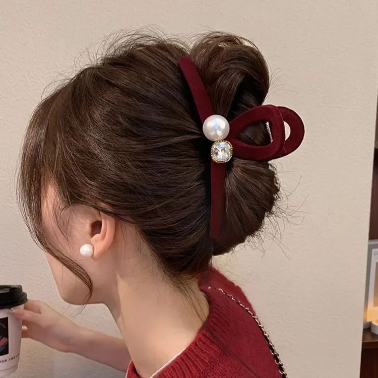 Pinzas para el cabello con perlas flocadas de 13cm para mujer, horquilla con diamantes de agua, accesorios para el cabello, tocados elegantes para