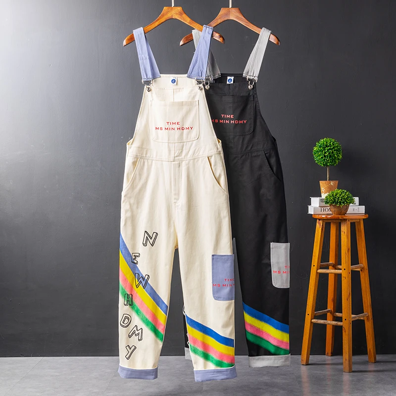 

Парные комбинезоны в корейском стиле с прямыми штанинами, мужские, с принтом, антивозрастные, повседневные, молодежные, на подтяжках