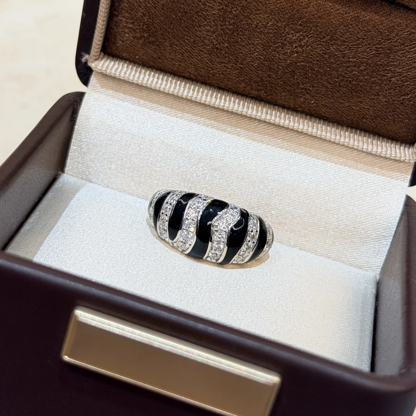 

S925 Sterling Silver Black White Stripes Diamond Ring Women Luxury High Quality Jewelry