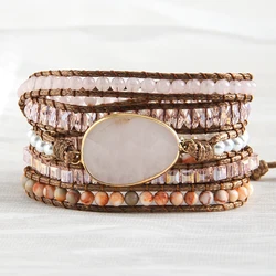 RH Fashion Handma Bohemian Jewelry Accessory Mixed Natural Stones Charm 5 Strands Wrap Bracelets Gift DropShipping