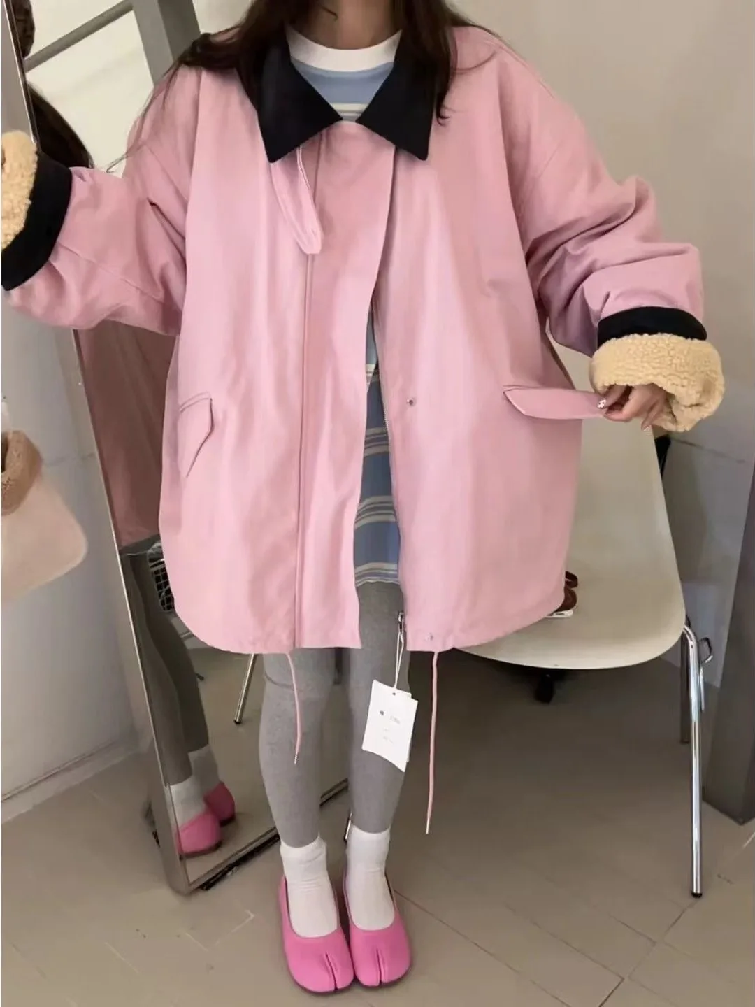 

Шикарное винтажное зимнее пальто на подкладке из меха ягненка, женское хлопковое пальто средней длины, корейский свободный крой, эксклюзивная онлайн-пальто