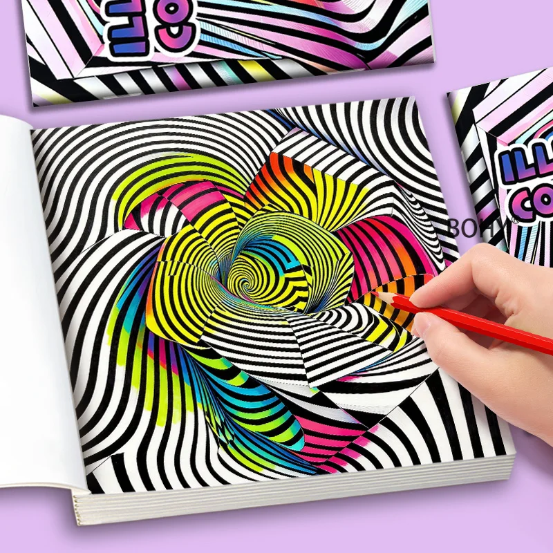 1 Adult Decompression Abstract Coloring Album 3D Illusion Themed Coloring Patterns 24 Pages Casual Graffiti for Home and Leisure