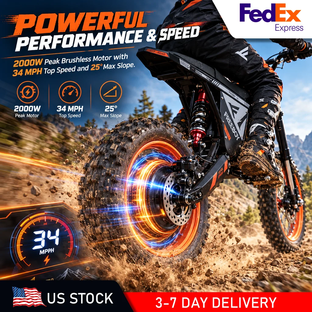 FREEBY 66 2000W Electric Dirt Bike, UL Certified 48V 22.5Ah Battery, 31 Miles Range Off-Road E-Moto, Dual Suspension, Hydraulic Disc Brakes, 34MPH