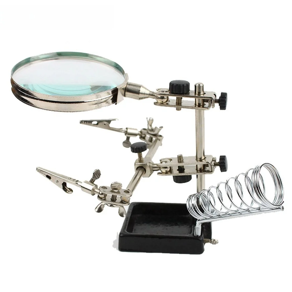 90mm 3X Magnifier with Spring Clip Base for Soldering Iron Support Mount Device Inspection and Circuit Debugging