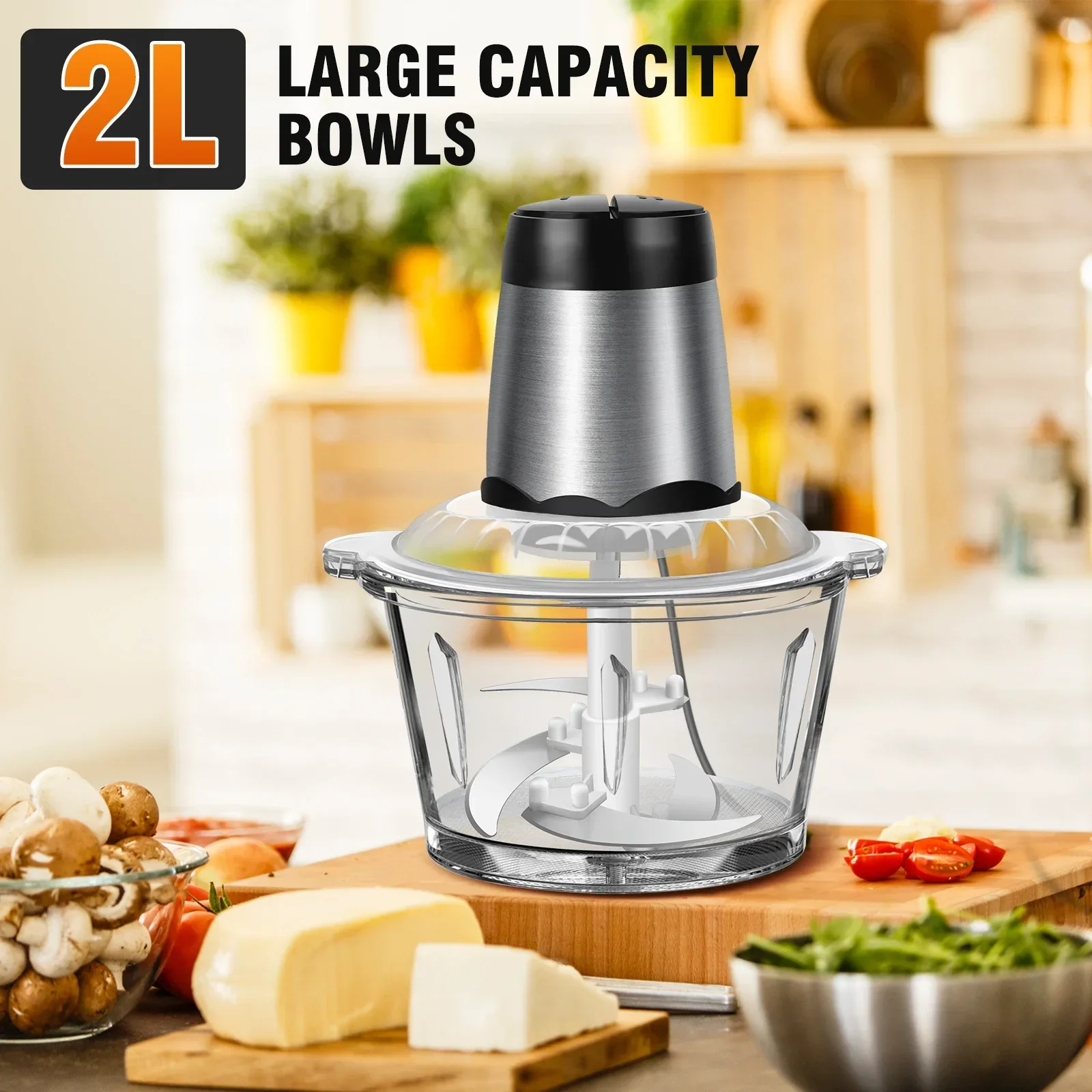 2L Electric Meat Grinder Food Chopper stainless-steel blades  Small Food Processor Removable Dicer 2 Speeds Meat Mincer