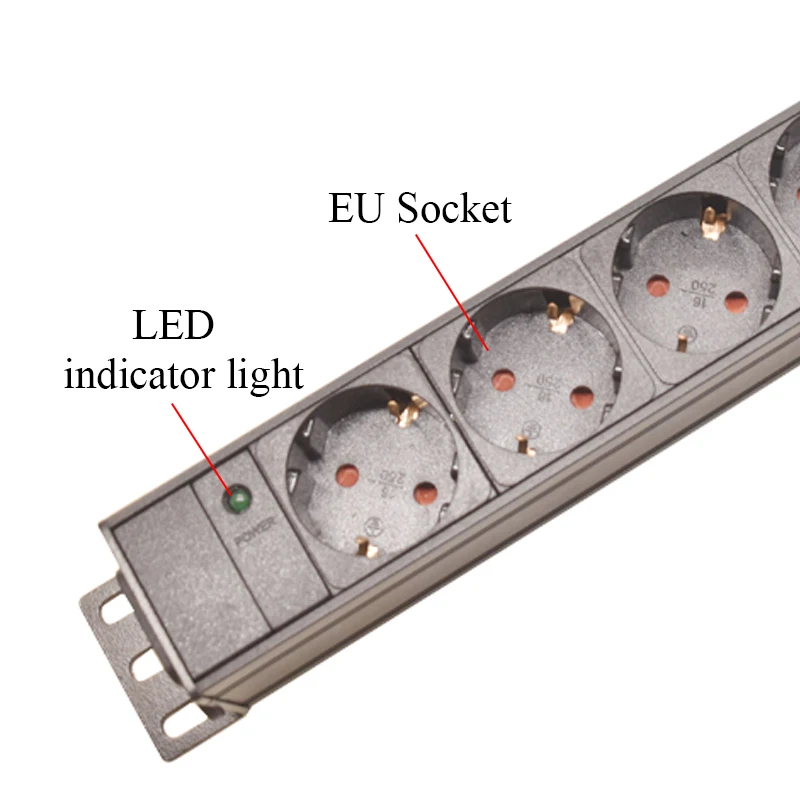 PDU Power Strip Distribution Unit 2-8 Ways EU German Socket Outlets with LED indicator light C14 Input Aluminum Alloy shell