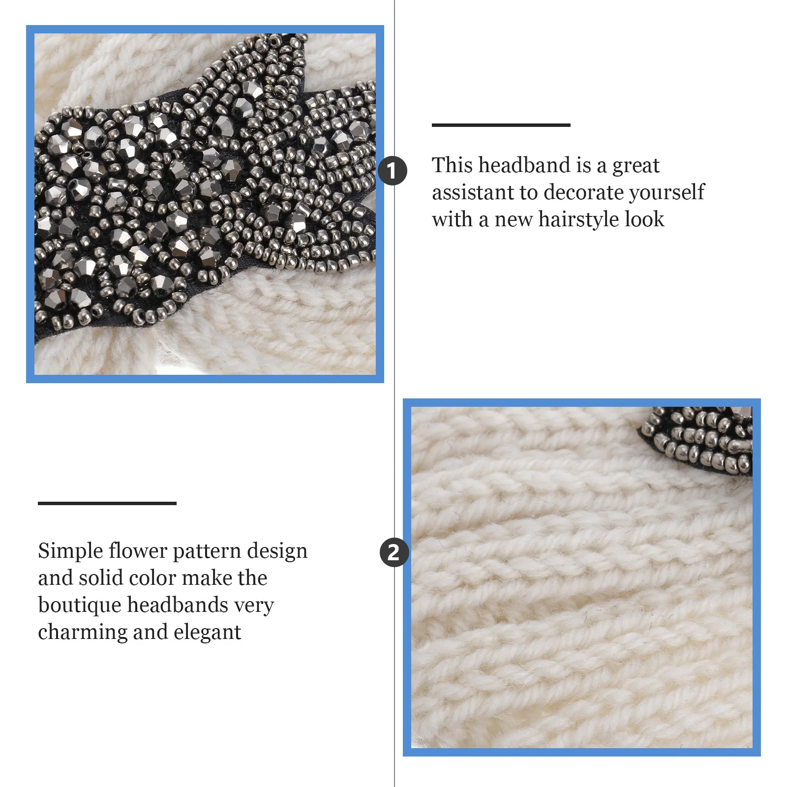 

Rhinestone Embellished Headband Knitted Hair Hoops Winter Warm Woolen Yarn Headdress Flower Pattern Minimalist Headwrap