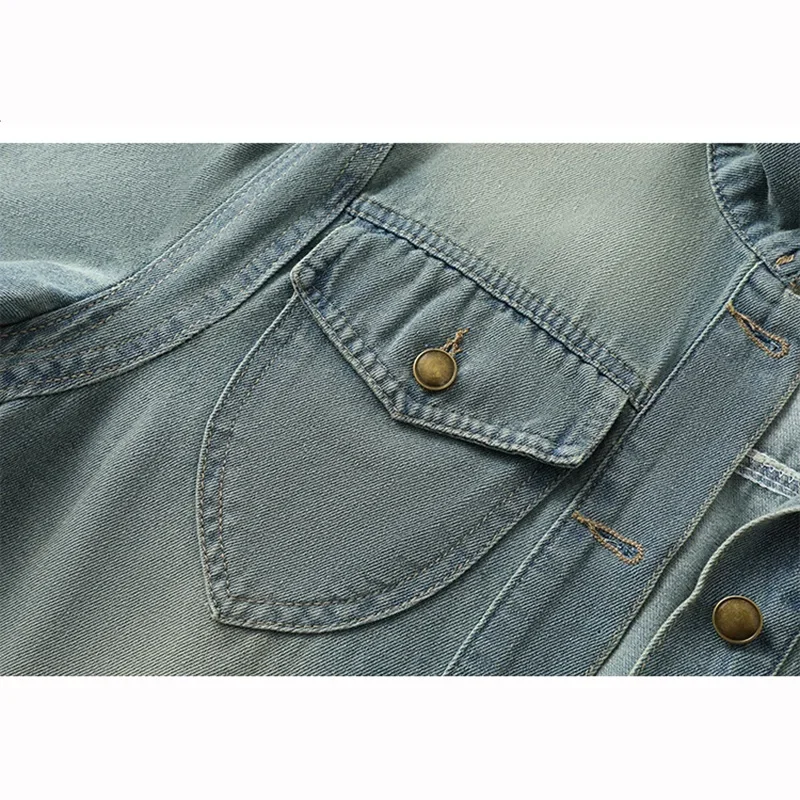 

Summer Vintage Embroidery Pocket Dark Blue Thin Short Denim Coat Contrast Color Lapel Single-Breasted Short Sleeve Jeans Jackets