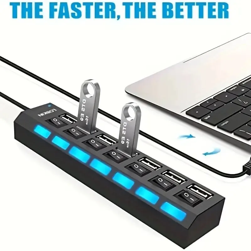 7Ports USB2.0 Extension Hub Switch Splitter One Drag Seven Multi Port USB Expander For PC Laptop Desktop Computer Accessories