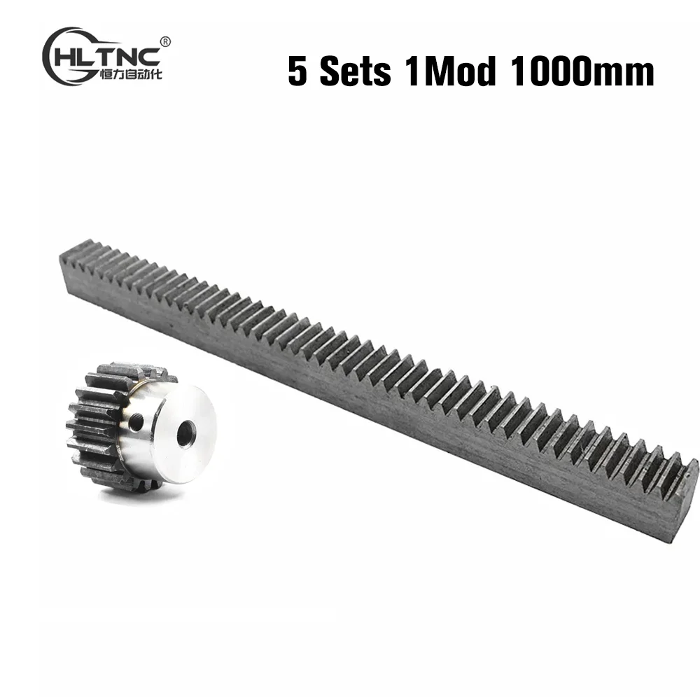 

5pc 1Mod 1 Modulus High Precision Gear Rack steel 10*10*1000mm + 5pcs 1M 20teeth spur pinion gears for cnc engraving machine
