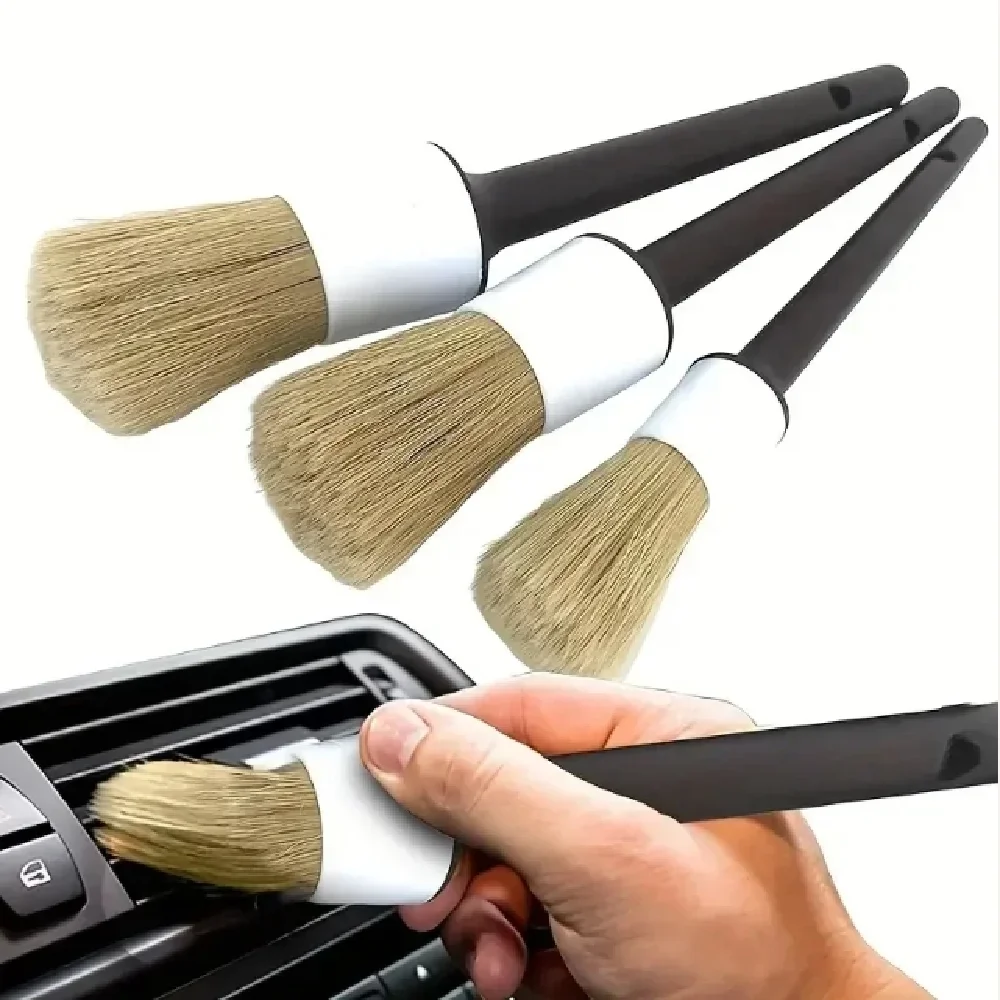 

3 STKS Auto Exterieur Interieur Detail Borstel Zwijnenhaar Borstels voor Auto Schoonmaken Auto Detail Gereedschap Dashboard Rein