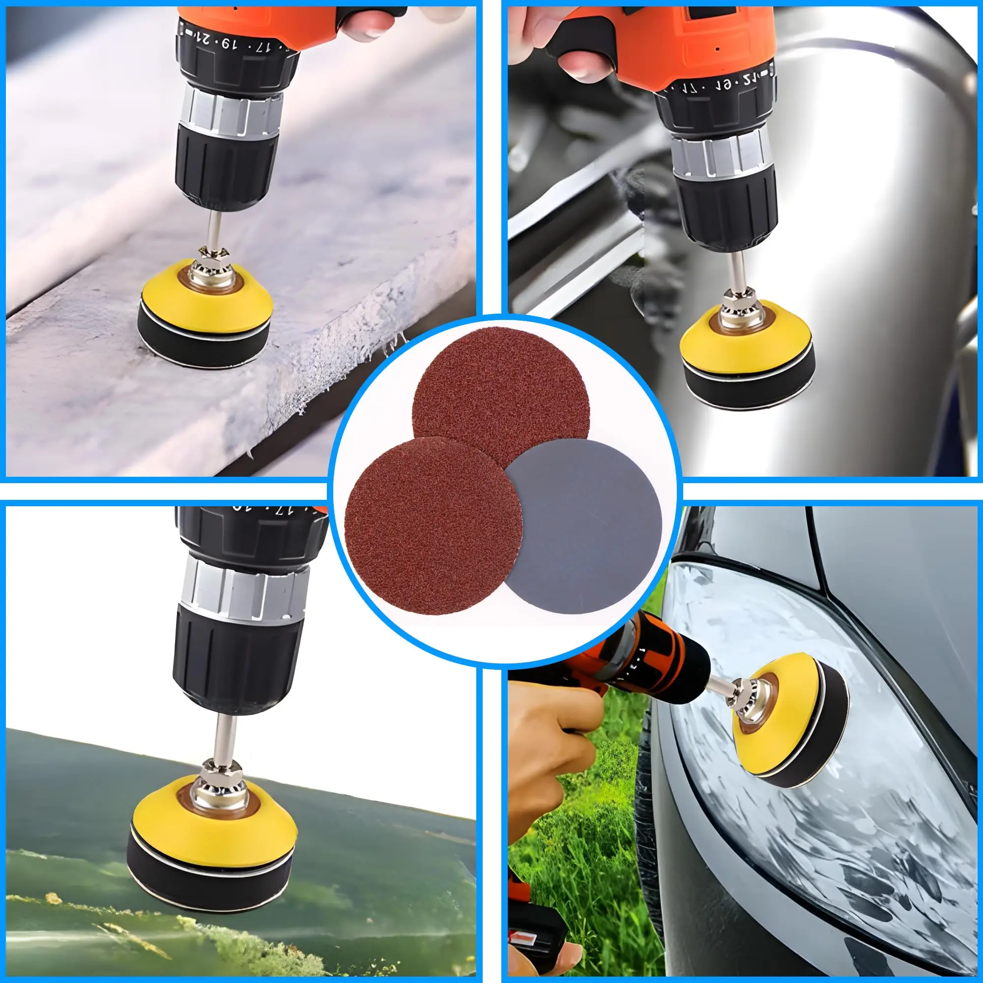 204 Pcs 2 Inch Sanding Disc Set Hook and Loop Drill Bit Sander Attachment Assorted for Die Grinder Rotary Tools for Polishing