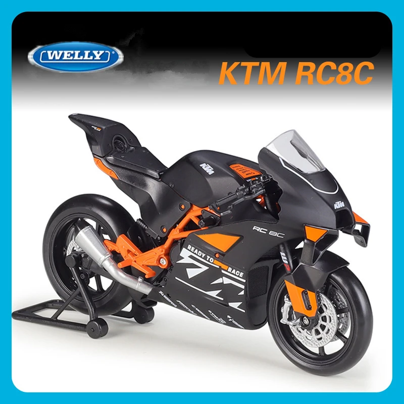 โมเดลมอเตอร์ไซค์1:18อัลลอย KTM RC 8C อัลลอยด์แบบสตรีทสปอร์ตรถจักรยานยนต์แข่งทางถนนทำจากโลหะแบบจำลองสูงของขวัญสำหรับเด็ก