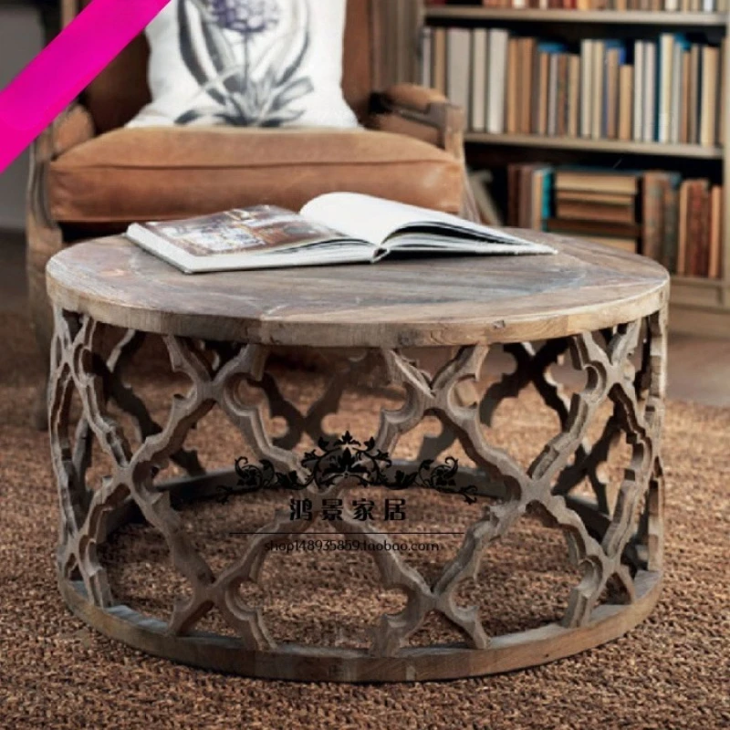 

Экспорт в Францию Приставной столик из цельного дерева Французский винтажный резной круглый американский европейский стиль