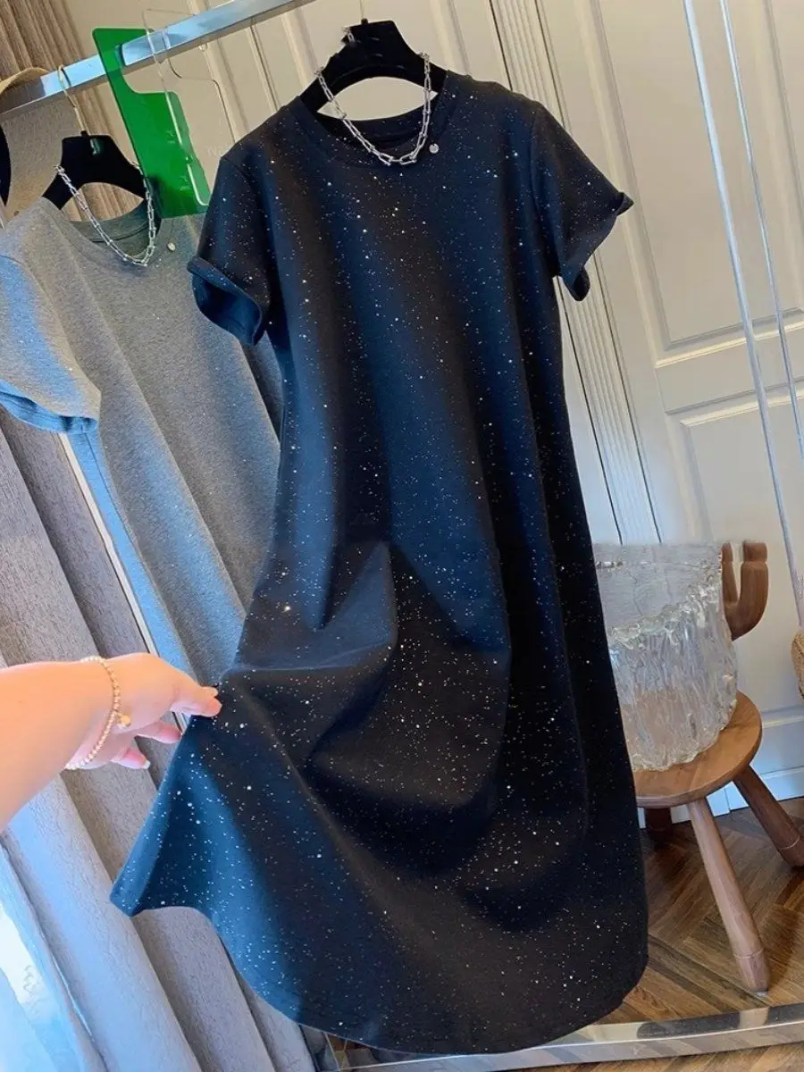 

Женское свободное прямое платье-футляр с коротким рукавом, очень большого размера, 300 Pou Ele Star Fla Diamond A-Line, длинное платье-футляр