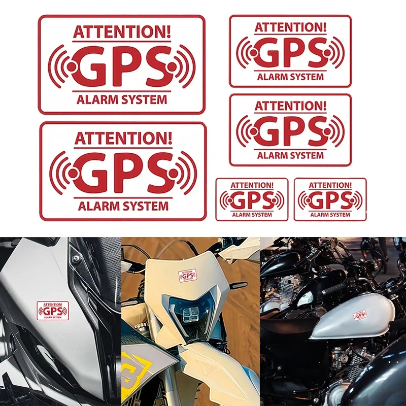 Motorcycle GPS Alarm Sticker 1Set Waterproof Warning Vinyl Decal for Fuel Tank Fairing Helmet Scooter Anti Theft Security Decor