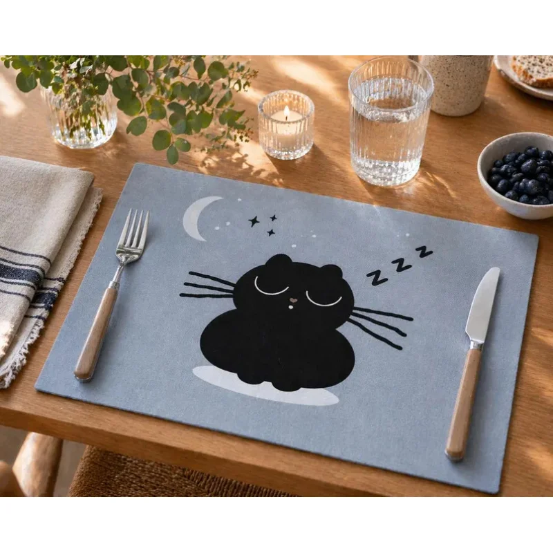 VIKAMA Cat Placemat Set 4PCS, Cute Cat Themed Table Mats Non-Slip Waterproof, Gift for Cat Lovers Pet Owners Home Decor