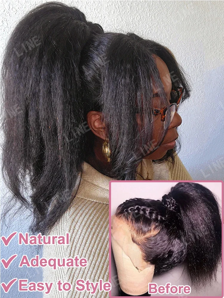 

Кудрявый прямой парик высокой плотности 360 на кружеве спереди, человеческие волосы, бразильский 40-дюймовый яки, прямой 13x6 HD, кружевной фронтальный парик, предварительно сорванный