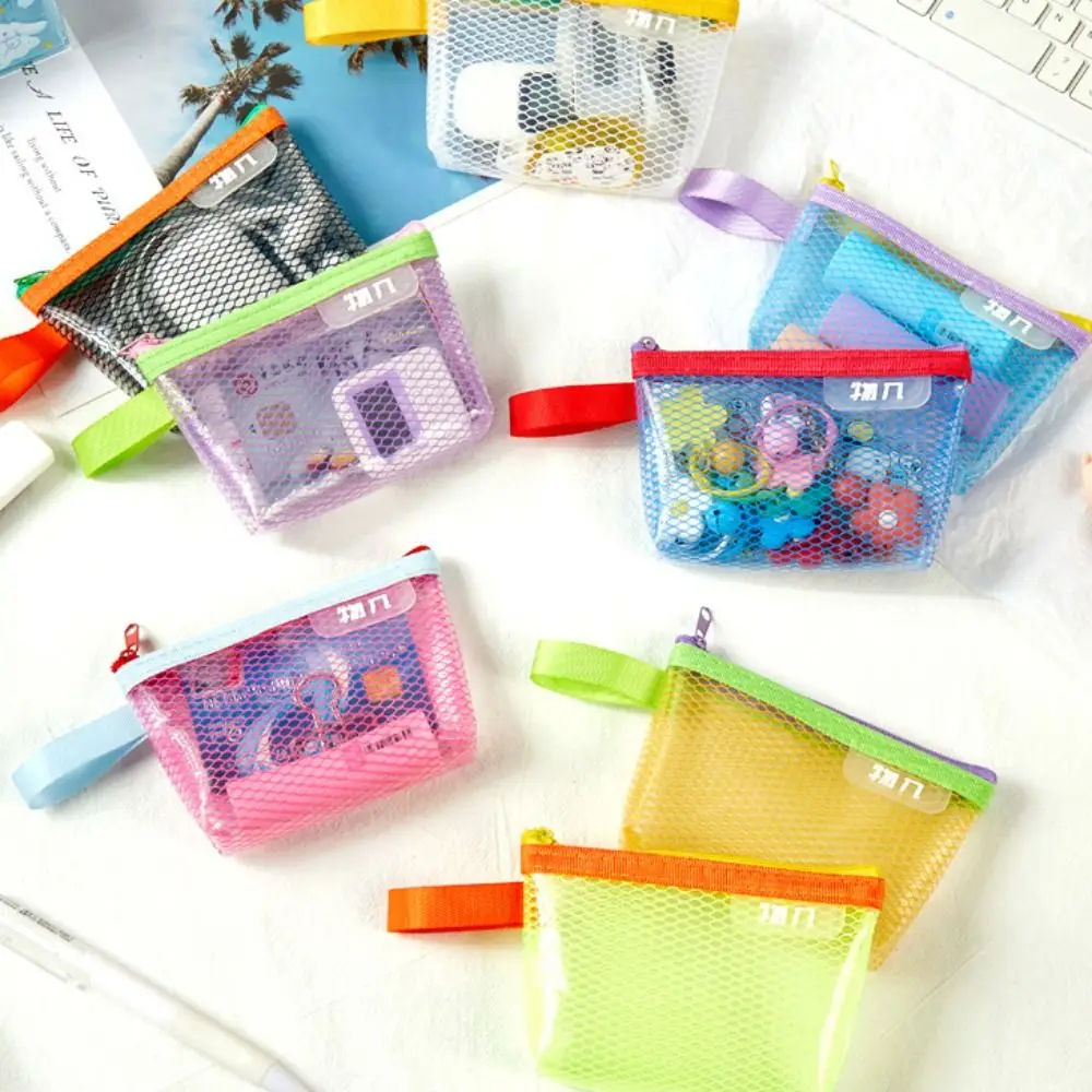 Portable Mesh Pencil Case Large Capacity Marker Pouch Stationery Storage Pouch Zipper Triangular Transparent Pencil Bag