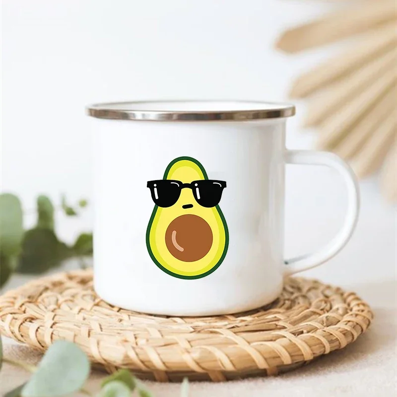 Funny Avocado Print Mugs Creative Enamel Coffee Cups Drink Dessert Breakfast Milk Cup Cute Juice Mugs Handle Drinkware Best Gift