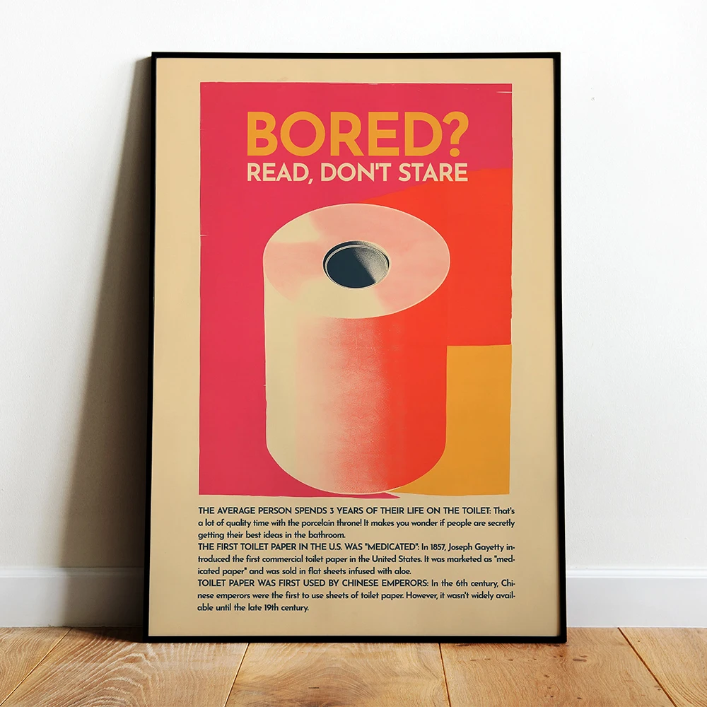 الحمام جدار الفن الرجعية المرحاض الفن يطبع خمر مضحك الحد الأدنى قماش اللوحة ورقة لفة WC المشارك صور ديكور كوادروس