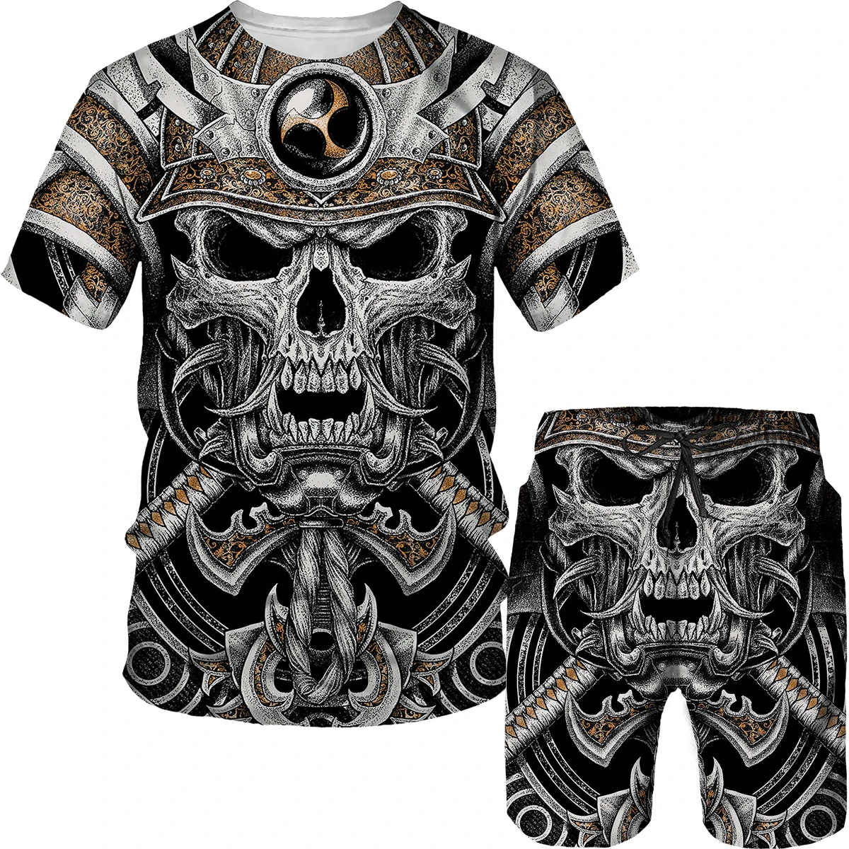 Summer Oversized Streetwear Casual MenT-Shirt Set 3D Printed Horror Skull Bone Design Crewneck Breathable Personality Tracksuit