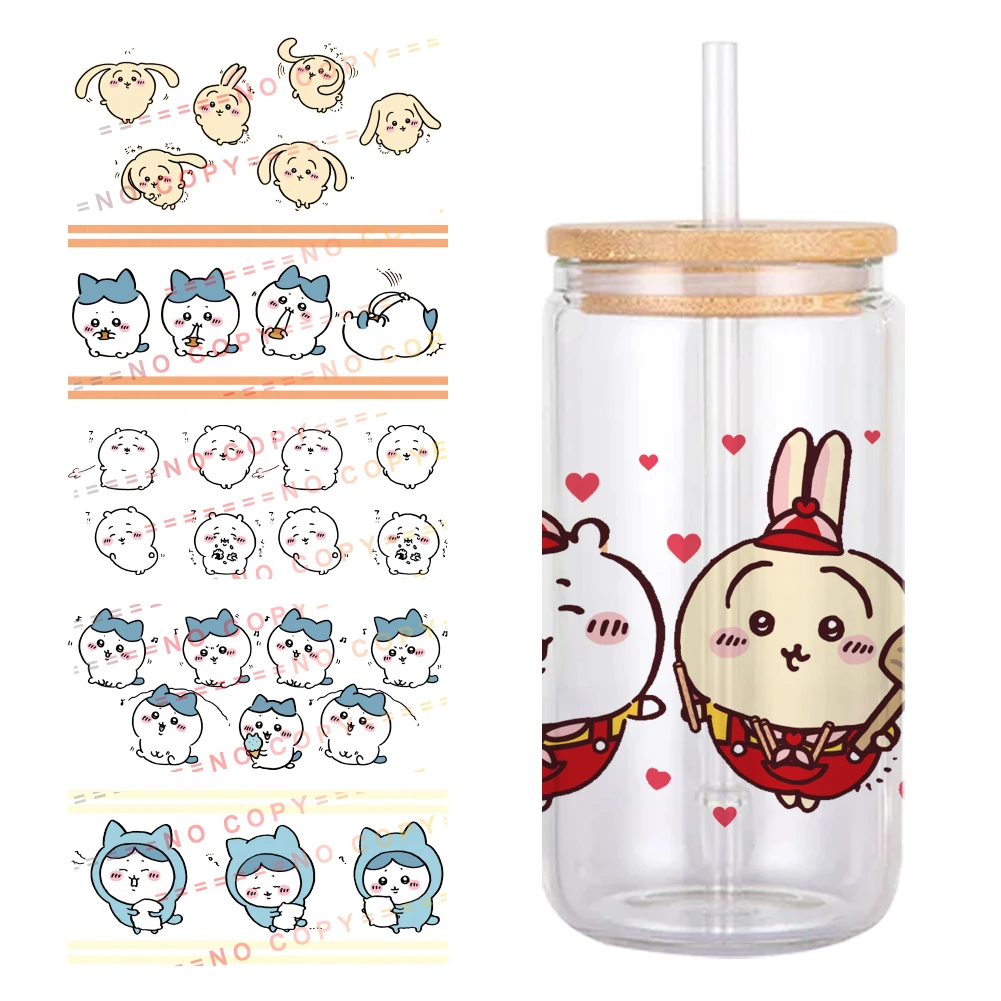 11*24cm Chiikawa Sanrio UV DTF Wraps Transfer Sticker DIY For 16oz Glass Cup Waterproof Decals Coffee Cup Sticker