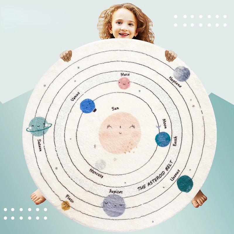 Adorable Cartoon Round Plush Rug – Fluffy Soft Floor Mat for Living Room, Nordic Bedroom or Kids’ Playful Home Decor