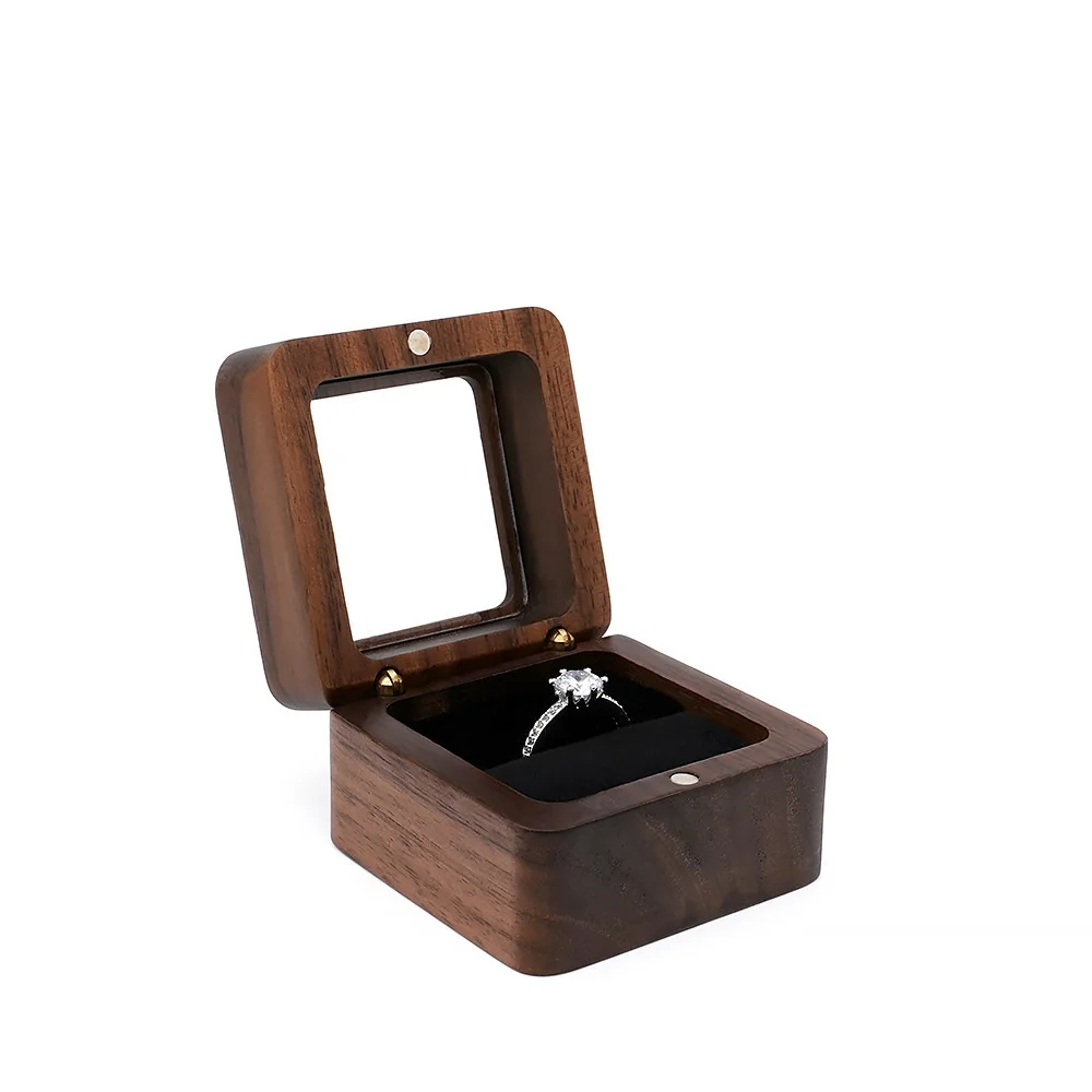 Vintage Wooden Ring Box for Single and Double Rings