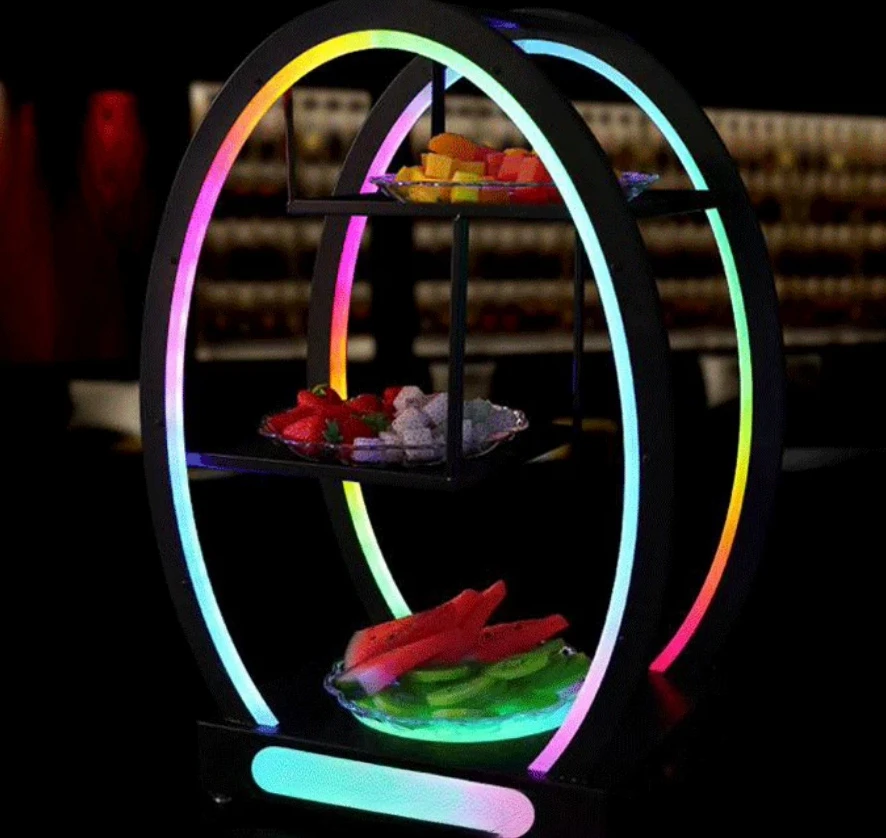 LED Moon Fruit Tray with Rechargeable Base – 2/3-Tier Glowing Serving Stand for Bar, KTV & Nightclub Snack Display