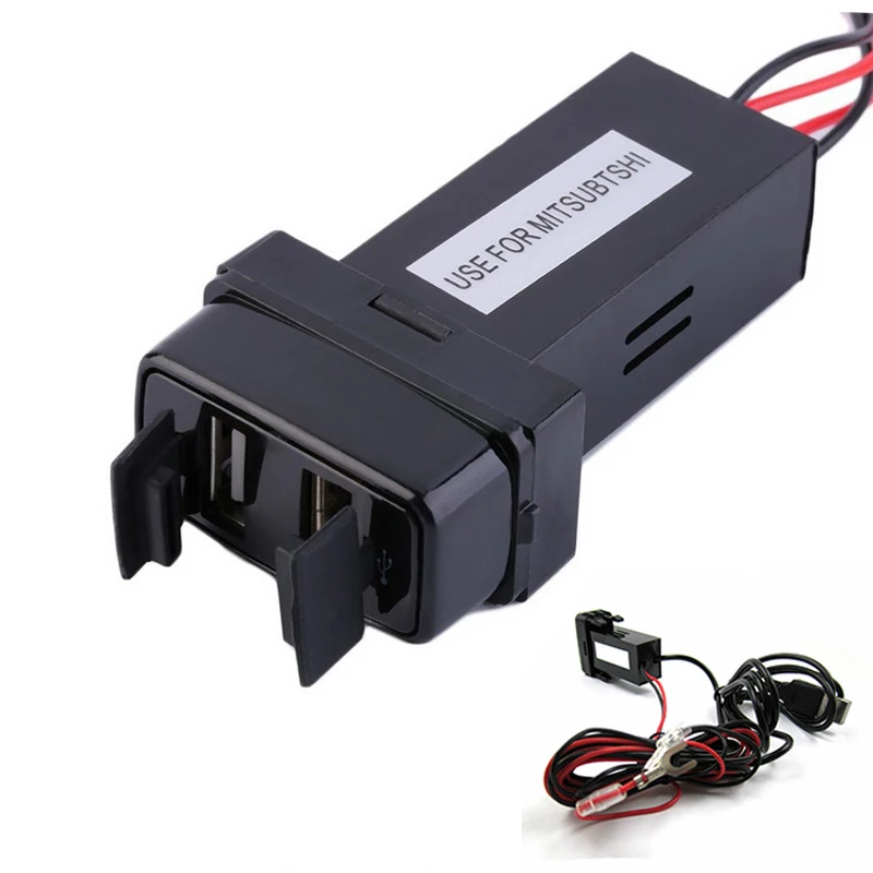 12-24V Special Dedicated Car 4.2A USB Interface Charger and USB Audio Input Socket Use for Mitsubishi,ASX,Lancer,Outlander