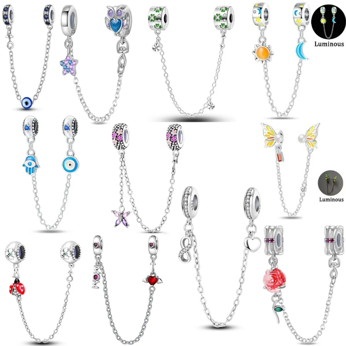 

2024 Европейская 925 Серебряная оригинальная безопасная цепочка с листьями розы шармами бусины DIY подарок подходит для оригинального браслета Pand для женщин