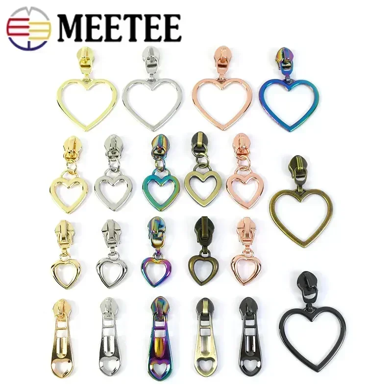 5/10/20/30/50Pcs Meetee 5# Heart Zipper Puller Slider for Nylon Zippers Tape Zip Head Repair Kit Clothes Bag Jacket  Accessories