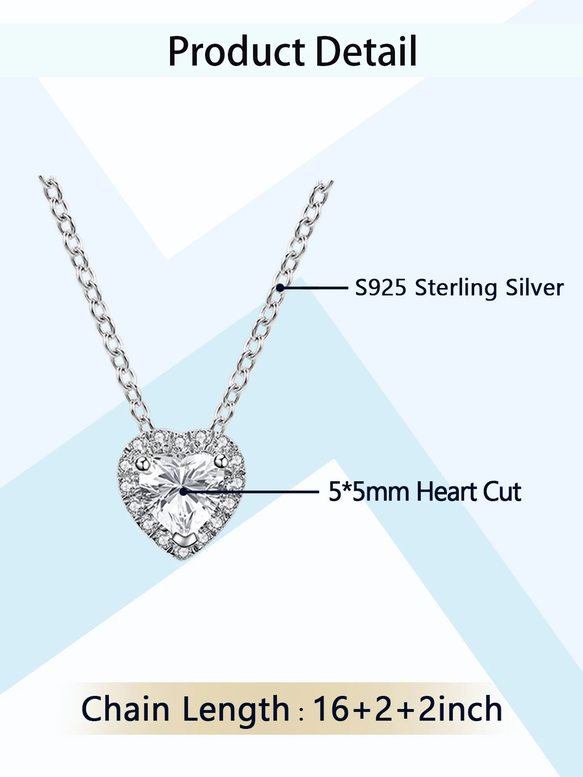 TYYL Color-D VVS1 Clarity Moissanite Halo Heart Necklace 925 Sterling Sliver for Women Lab Created Diamond Cute Pendant for Girl