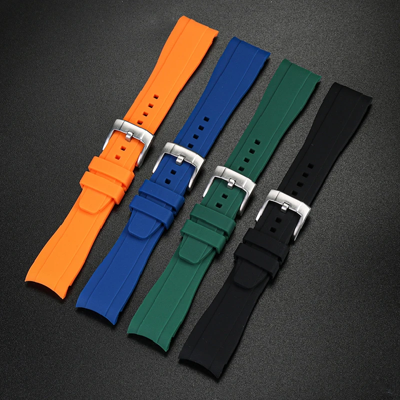 Rubber Silicone Strap Citizen Tissot Seiko Rolex Curved End Arc Mouth 19mm 20mm 21mm 22mm Waterproof Outdoor Sports Watchband