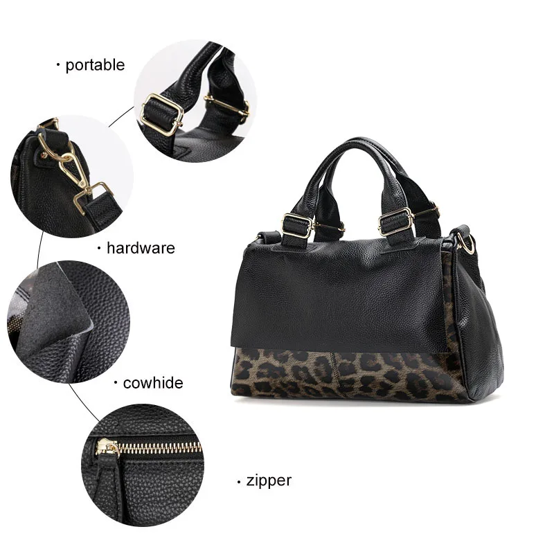 Aidrani New high-capacity women\'s handbag with fashionable leopard print design, made of high-quality cowhide