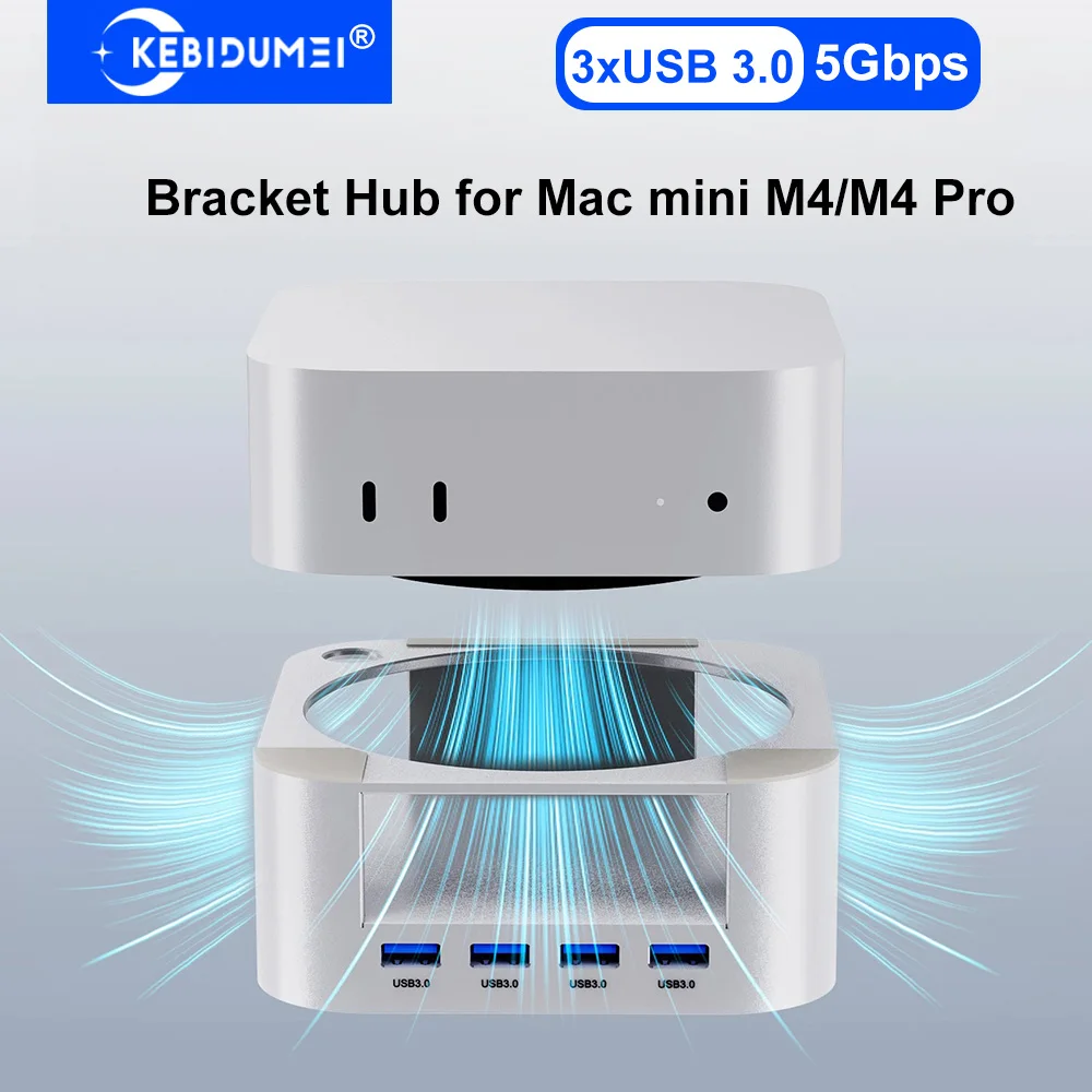

Bracket Docking Stations for Mac Mini M4/M4 Pro USB Docking Station USB 3.0 Hub 5Gpbs Transfer Type-C Hub Desktop Stand for PC