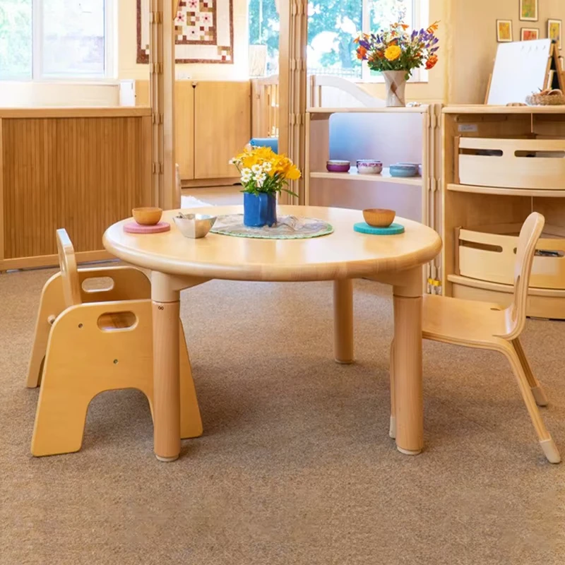 Solid birch children's play table and chair set, suitable for Montessori preschool, nursery furniture