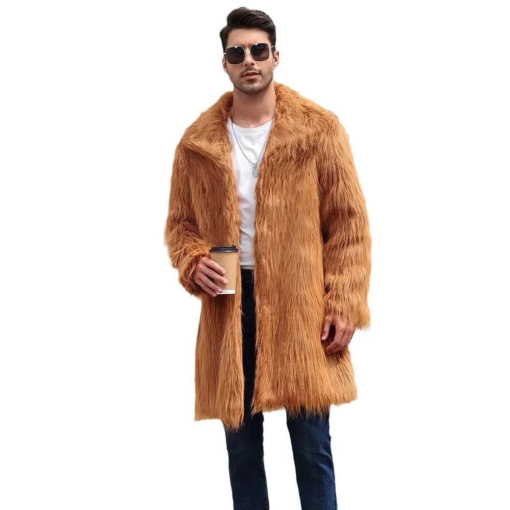 Men Faux Fox Fur Jacket Coat Winter Thick Fluffy Long Sleeve Warm Shaggy Outerwear Luxury Fur Long Jackets Mens